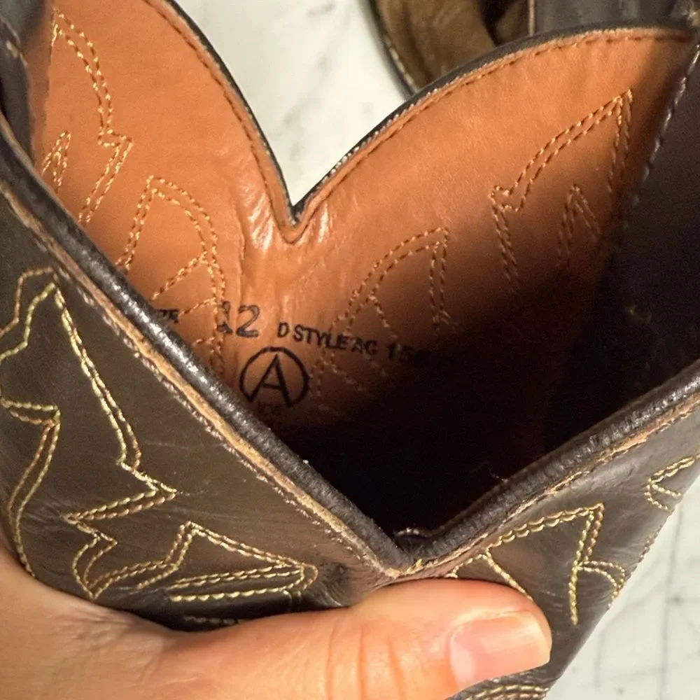 Brown Acme Leather Suede Western Boots Size 12 Youth